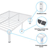 ROIL 14 Inch White Queen Bed Frame with Rounded Corner and Headboard Hole Mattress Retainers 3500LBS Heavy Duty Steel Slats No Box Spring Needed Platform Noise-Free Easy Assembly ROIL