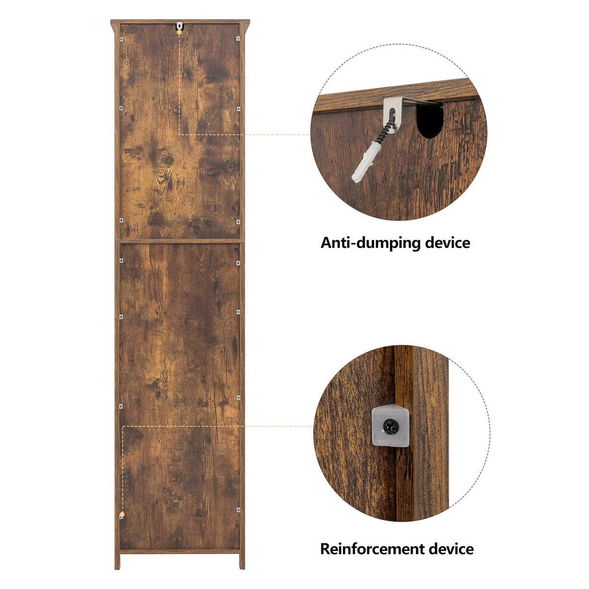 Usikey 67" Rustic Brown Tall Storage Cabinet with Adjustable Shelves & 2 Doors usikey