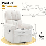 Korser Recliner Chair, Swivel Rocker Recliner Chair for Adults, Small Recliners for Small Spaces, Upholstered Manual Recliner with Side Pockets, Nursery Rocking Chair for Living Room, Chenille, Beige Korser