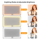 VALONDINO Makeup Vanity Desk with Power Outlet, 46'' Glass Top Vanity Set, 7 Drawers Vanity Table with Cushioned Stool, 3 Lighting Modes Brightness Adjustable,White VALONDINO