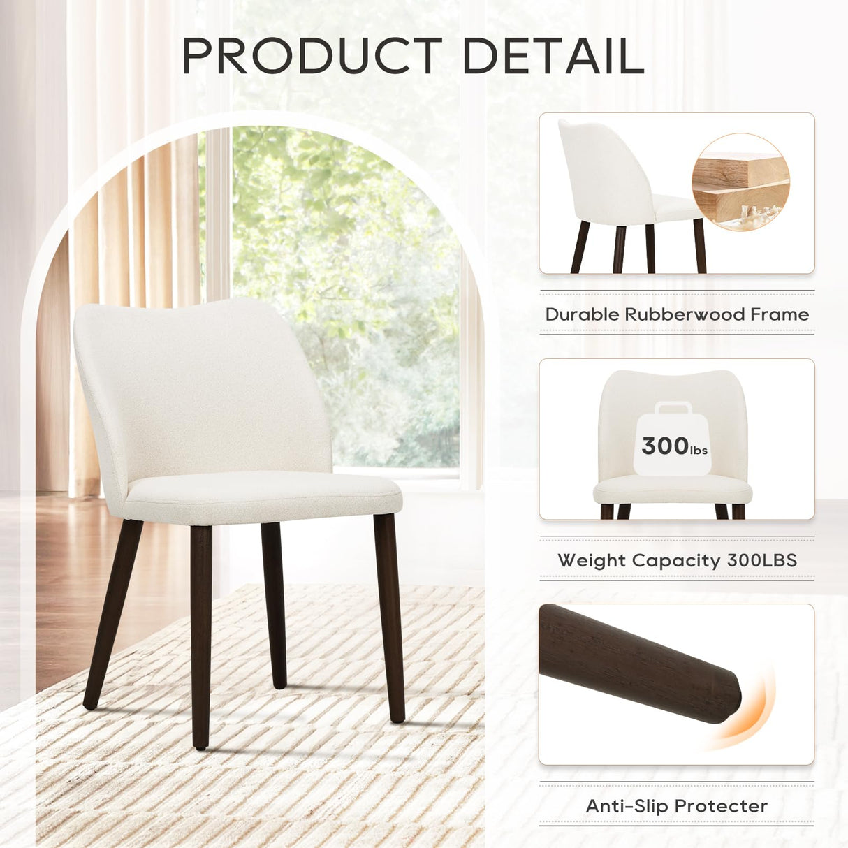 COLAMY Upholstered Dining Chairs Set of 6, Modern Fabric Dining Room Kitchen Side Chair with Padded Seat and Wood Legs for Restaurant/Cafe, Beige COLAMY