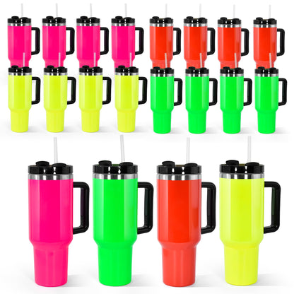 sweet grain 20 Pack 40 oz Neon Tumbler with Handle, Leak Proof Sublimation Tumbler with Lid and Straw, Stainless Steel Vacuum Insulated Travel Mugs for Water, Iced Tea or Coffee