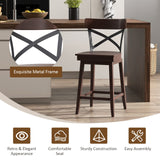 COSTWAY Swivel Bar Stool Set of 2, 24 Inch Ergonomic Counter Height Chairs with Open X Back & Footrest, 2PCS Vintage Wooden Barstools for Kitchen COSTWAY