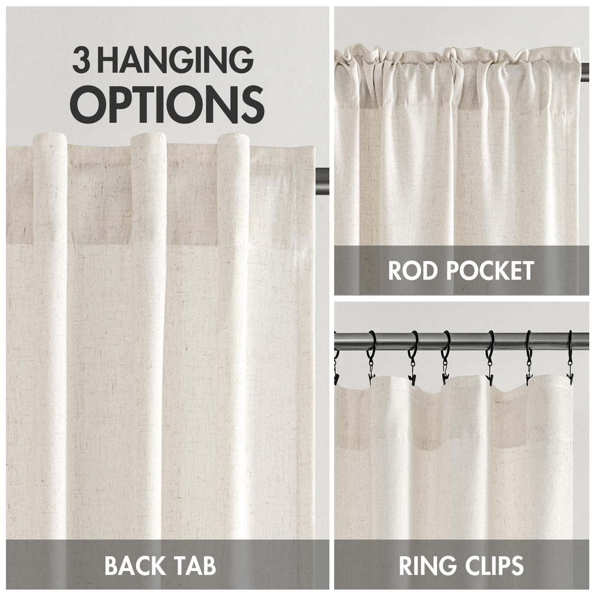 MIULEE Non-See-Through Privacy Linen Curtains 2 Panels, Light Filtering Window Curtains Farmhouse Textured Back Tab Semi Sheer Drapes for Bedroom Living Room, 52 x 84 Inches Long, Natural White MIULEE