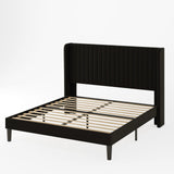 Allewie Queen Size Black Velvet Bed Frame with Wingback Headboard and Wooden Slats Allewie