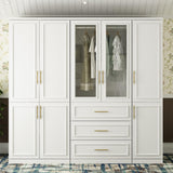 MOUMON Modern Wardrobe Cabinet with 8 Doors and Hanging Rods, White Wardrobe Armoire Closet with Gold Handles, Wardrobe with Glass Doors and 3 Drawers, for Bedroom Cloakroom, 19.3”D x 79.1”W x 74.8”H MOUMON