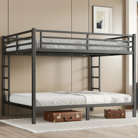 Queen Over Queen Bunk Bed for Adults, Teens, Metal Bunk Beds with 2 Ladder and Full Length Guardrail, Heavy Buty Bunk Beds with Noise-Reducing Rubber Stoppers, Black Bellemave