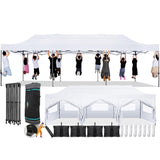 COBIZI 10x30 Pop Up Canopy with 8 Sidewall,Heavy Duty Canopy UPF 50+ All Season Wind Waterproof Commercial Outdoor Wedding Party Tents for Parties Canopy Gazebo with Roller Bag(10 x 30 ft White) COBIZI