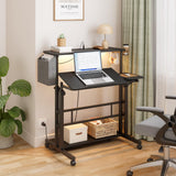 Dripex Mobile Standing Desk with Power Outlets & Strip Lights, Rolling Computer Desk with Cup Holder, Hook, Storage Bag, Adjustable Height Laptop Desk with Wheels, Small Standing Desk Drawing Desk Dripex