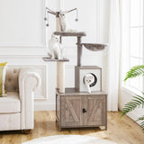 HOOBRO Cat Tree Tower with Litter Box Enclosure for Indoor Cats, Wooden Cat Condo with Scratching Posts, Cat Litter Box Furniture Hidden, All-in-One Cat Toy with Cat House, Greige BG15MZ03 HOOBRO