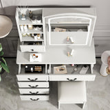 Leavader Vanity Desk Set with Lighted Mirror and Stool, Makeup Table with Sliding LED Lighted Mirror-3 Color Models, Makeup Desk with 6 Drawers & Shelves & Cushion Stool, Dressing Table for Home Apt Leavader