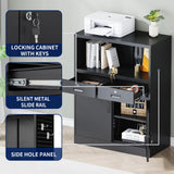 Yizosh Locking Cabinet with 2 Drawers, Metal Storage Cabinet with Locking Doors and Shelves - 41.3" Steel Lockable Storage Cabinet, Metal Cabinet for Home Office, Garage, School (Black) Yizosh