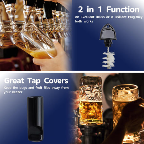 Cirwurie Beer Faucet Cap & Plug Covers 12 Pack Beer Tap Plug Cap Brushes & Rubber Draft Faucet Soother Sanitary Covers Spout Plug Cleaning Tap Kit for Kegerator Cirwurie