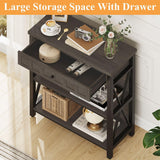 FATORRI Rustic Bookshelf with Drawer, Industrial Wood and Metal Bookcase, Small Book Shelf and Low Book case for Small Space (Walnut Brown) FATORRI