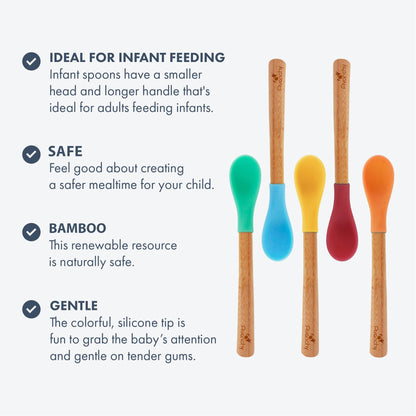 Avanchy Bamboo & Silicone Infant Training Spoons, BPA Free - Soft Tip, Easy on Gums, First Stage Feeding Utensils for Baby-Led Weaning, Self-Feeding, Orange