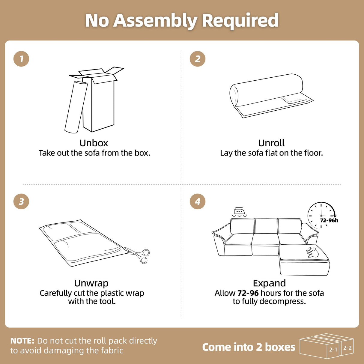 112" Cloud Couch Sectional with Padded Armrests & Moveable Ottoman Boneless Sectional Couches for Living Room White Couch, No Assembly Required HALLYBEE