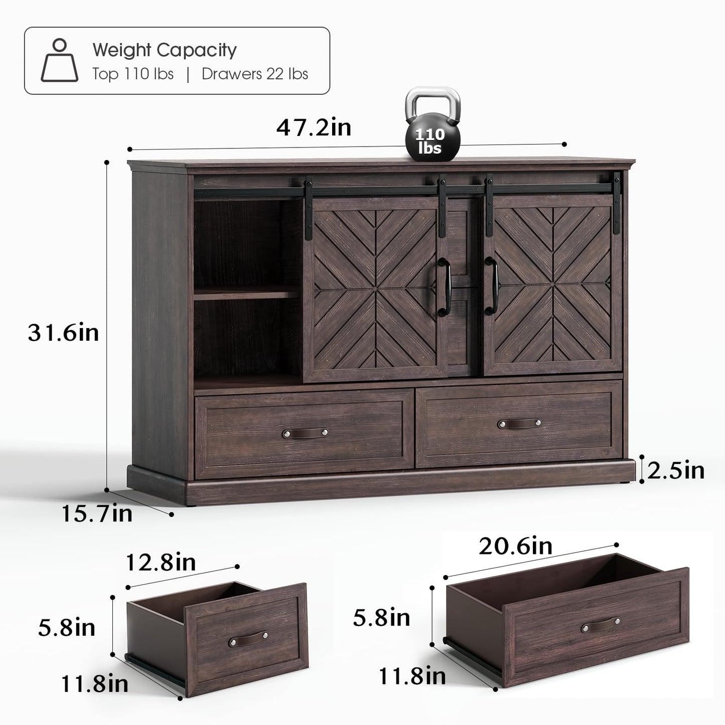 funitydg Farmhouse Dressers for Bedroom,Chest of Drawers with Storage,4 Drawers Dresser with Sliding Barn Door&Shelf,Wood Rustic Dresser Organizer for Bedroom,Living Room,Entryway,Walnut - WoodArtSupply