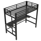 RuiSiSi Twin Size Metal Loft Bed with LED Light and Desk, Black Loft Bed with Storage for Kids, Noise Free RuiSiSi