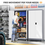 AFAIF Garage Cabinet with Wheels and Adjustable Shelves, Metal Garage Storage Cabinets with 2 Doors, Storage Caninet with Lock, Large Tool Cabnet for Workshop/Home/Office-(Gray White 75”H) AFAIF