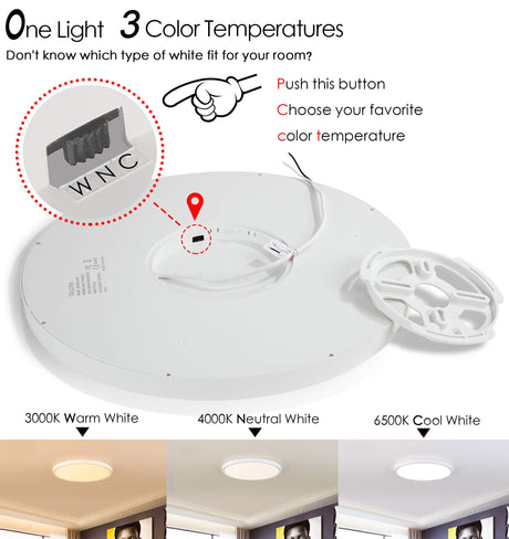 TALOYA Flush Mount 12 Inch Ceiling Light (Milk White Shell), 20W Surface Mount LED Light Fixture for Bedroom Kitchen,3 Color Temperatures in One（3000k/4000k/6500k),0.94 Inch Thickness Round TALOYA