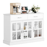FOTOSOK Sideboard Buffet Cabinet with Glass Doors, Buffet Sideboard Kitchen Sideboard Cabinet Buffet Table with 2 Storage Drawers & Shelves for Dining Living Room, White FOTOSOK