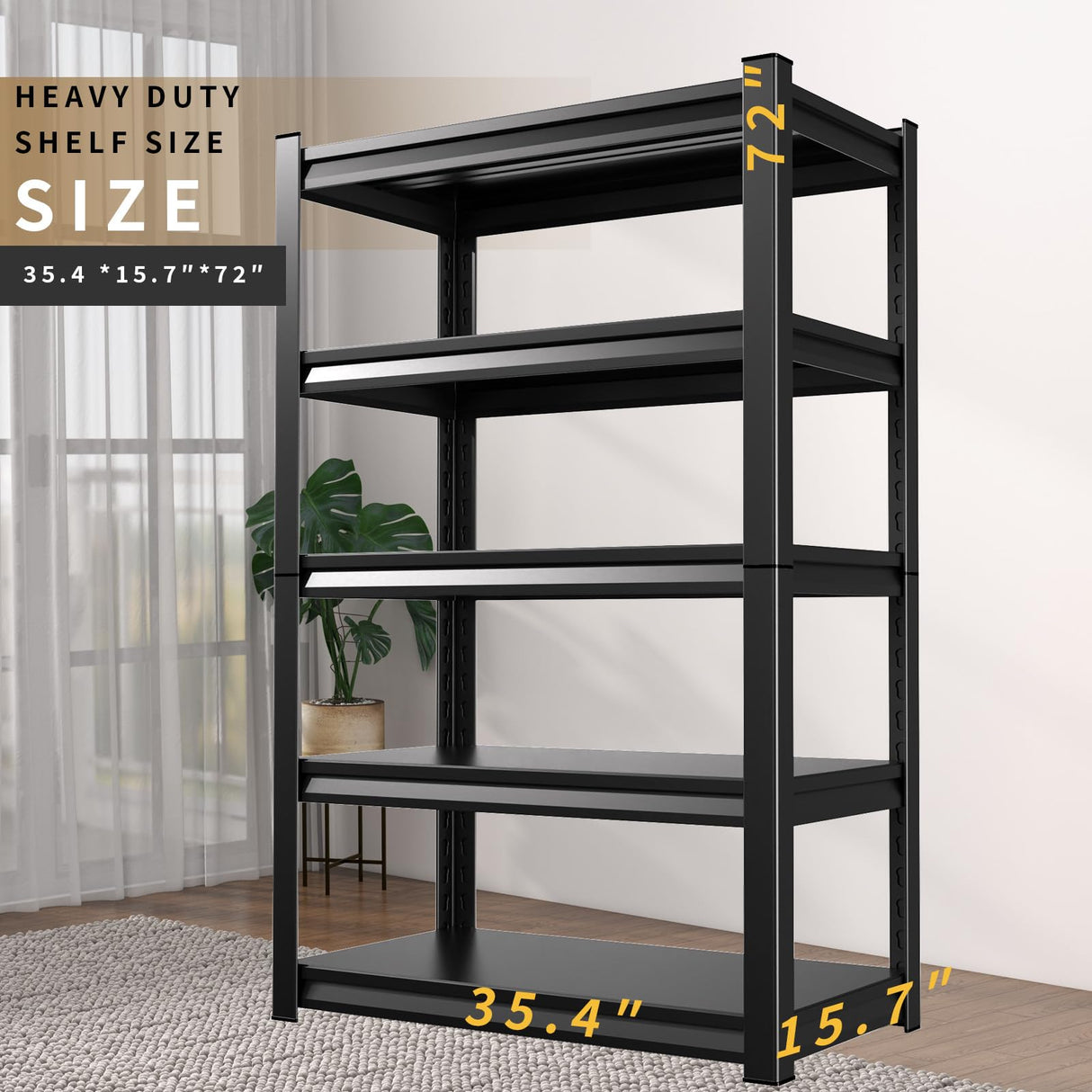 AOJUFEO 72" H Garage Shelving Heavy Duty 5-Tier Storage Shelves, 2500 lbs Adjustable Metal Shelving Unit, Utility Storage Rack Shelf for Garage, Basement, Pantry, Black (72 "H x 36" W x 16" D) AOJUFEO