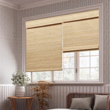 LUCKUP Cordless Natural Bamboo Roman Blinds - Blackout Shades with Valance Cover for Enhanced Privacy 34" W x 64" H LUCKUP
