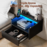 yacchi home Floating Nightstand set with Charging Station, Floating Nightstand with Charging Station and LED, Night Stand for Living Room, Entryway Wall, Bedroom Black Nightstand (2), FN864A2 yacchi home