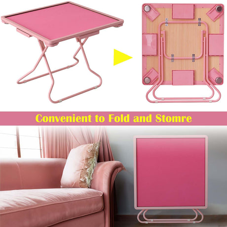 MJTABLE Pink Mahjong Table, 35" Square Game Table with Resistant Wood Tabletop, Portable Folding Card Table with 4 Drawers and 4 Cup Holders, Domino Table for Party, Game Nights, Gifts for Retirees MJTABLE