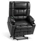 MCombo Dual Motor Power Lift Recliner Chair for Elderly, Lay Flat Lift Chair with Heat and Massage, Oversized Lift Recliner for Big and Tall, Faux Leather R7891 (Black, Oversized) MCombo