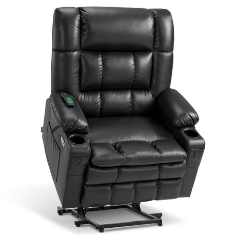 MCombo Dual Motor Power Lift Recliner Chair for Elderly, Lay Flat Lift Chair with Heat and Massage, Oversized Lift Recliner for Big and Tall, Faux Leather R7891 (Black, Oversized) MCombo