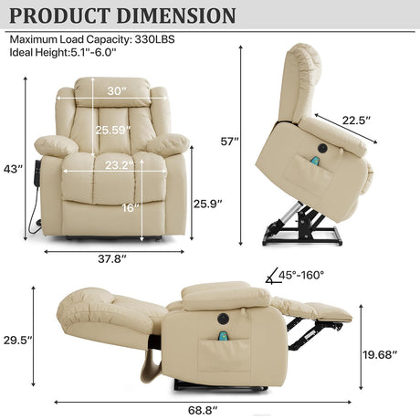 KIMOHOME Dual Motor Large Power Lift Recliner Chair Recliners for Elderly, Infinite Position Recliner Chair with Heat and Massage, Breathable Leather(Beige) KIMOHOME