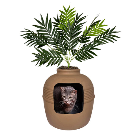 Good Pet Stuff, The Original Hidden Litter Box Base Kit, Round Enclosed Cat Litter Box Planter With Artificial Plants, Vented Carbon Odor Filter System, Florist Moss, Easy to Clean, Mocha Brown Good Pet Stuff