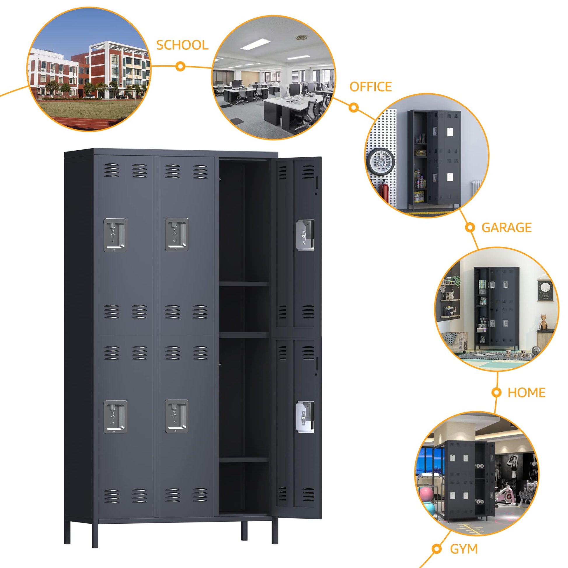 SUXXAN 72'' Tall Employee Lockers with 6 Doors, Metal Lockers for Employees, Metal Storage Locker, Tall Metal Locker for Storage in Gyms Homes Offices with Hooks, Assembly Required(Dark Gray) - WoodArtSupply