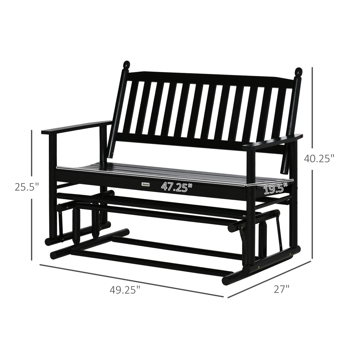Outsunny Black Wooden Patio Glider Bench – Heavy Duty Outdoor Loveseat for Two with High Back and Armrests Outsunny