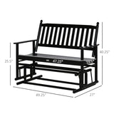 Outsunny Black Wooden Patio Glider Bench – Heavy Duty Outdoor Loveseat for Two with High Back and Armrests Outsunny