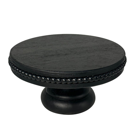 dwellington White Wash Display Wood Riser, 8.25¡± Shabby Chic Pedestal Tray Decor with Beads, Farmhouse Display Stands for Coffee Bar, Bathroom, Kitchen Island (Black) dwellington
