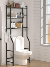 GloTika 3-Tier Over The Toilet Storage, Space Saver Metal Bathroom Shelves, Freestanding Above Over Toilet Storage Shelf with 4 Hooks for Bathroom, Black GloTika
