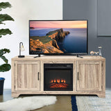 LUARANE Modern Farmhouse TV Stand, Wooden TV Cabinet for TVs up to 65", Television Console with Double Barn Doors Adjustable Shelves, Suitable for 18" x 17" Fireplace LDAILY