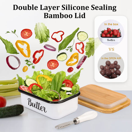 LANDNEOO Butter Dish with Lid and Butter Curler Knife - Unbreakable Stainless Steel Keeper Container with Double Silicone Sealing, for Kitchen Farmhouse Decor LANDNEOO