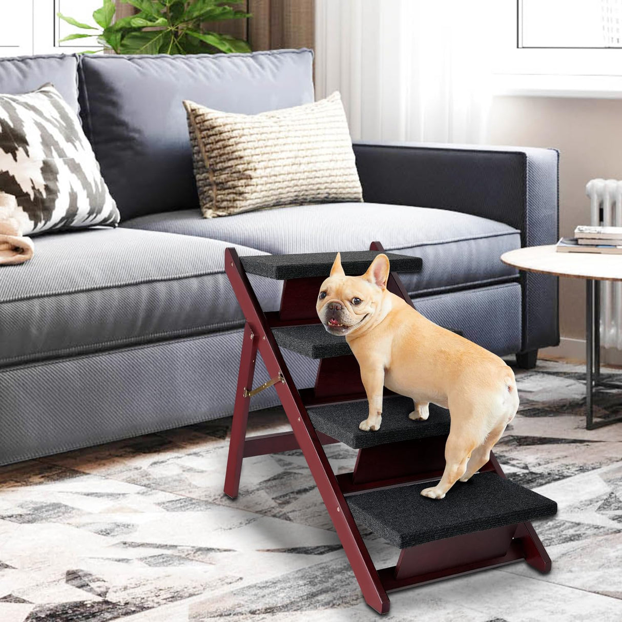 BRIKY Wooden Dog Stairs/Steps - Foldable 4 Steps Dog Steps for High Bed Couch Cars, Non-Slip Pet Stairs for Small Large Medium Dogs and Cats, No Assembly Required BRIKY