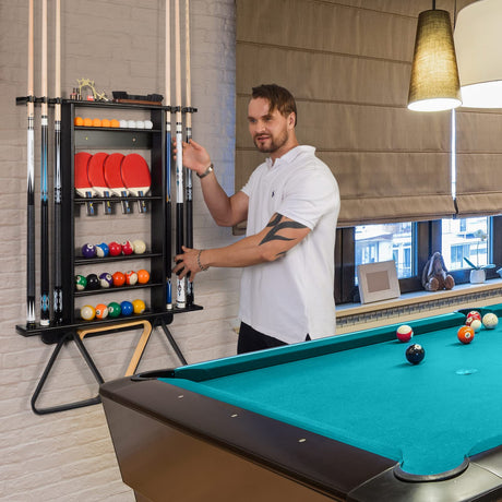 XCSOURCE Pool Stick Holder, 2-IN-1 Pool Cue Rack & Ping Pong Paddle Holder, 100% Solid Pine Wood Wall Mount Holds Billiards and Table Tennis Accessories for Man Cave, Billiard Room, Game Room,Bar Room XCSOURCE