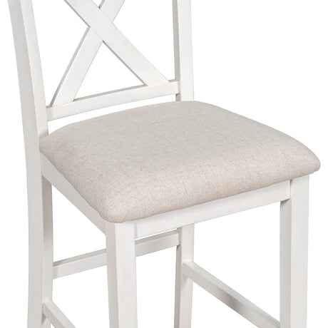 5 Pieces Counter Height Wooden Bar Table Set with 3-Tier Shelf and 4 Chairs, Rustic Farmhouse Dining Table Set for 4, White Harper & Bright Designs