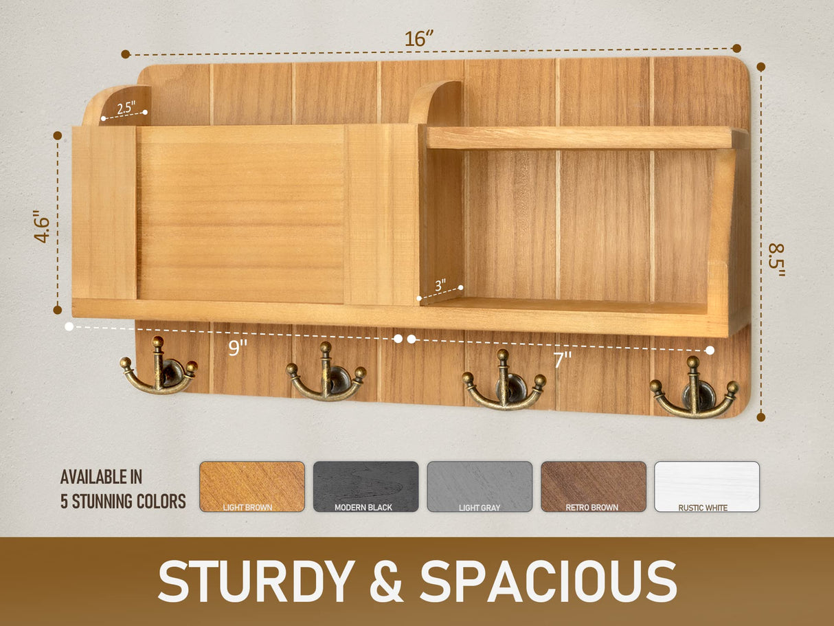 Rebee Vision Farmhouse Key Holder for Wall - Mail Organizer with Chalkboard with 4 Hooks - Rustic Key Hanger for Home Decor Rebee Vision