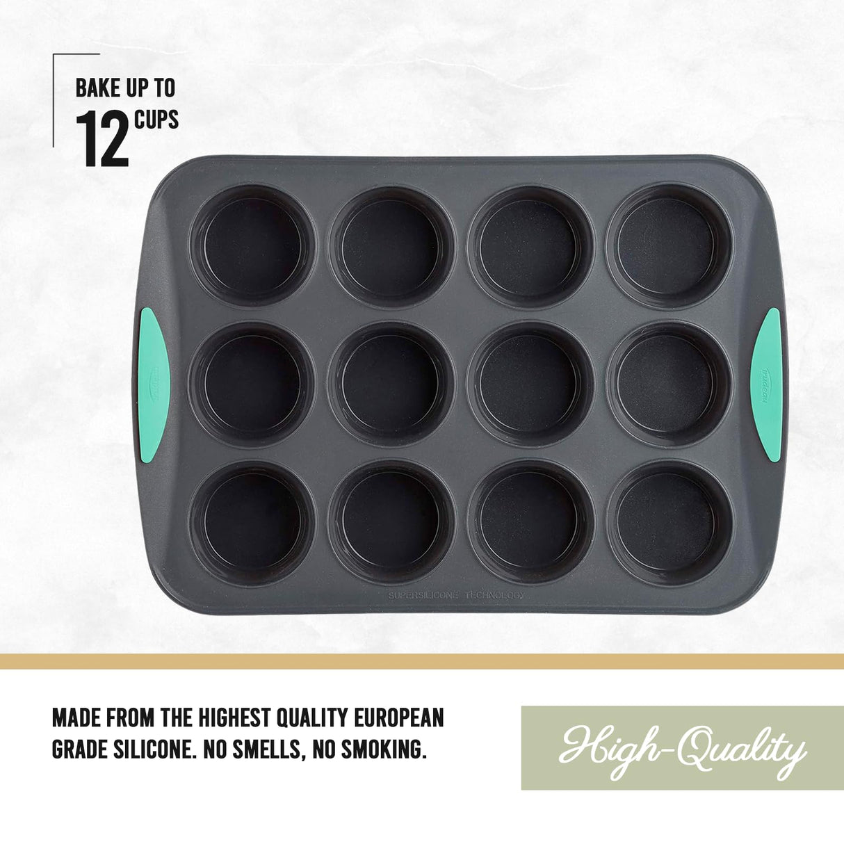 Trudeau Structured Silicone Muffin Pan, Pan-12 Cup, Grey/Mint Trudeau