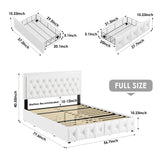Keyluv Full Upholstered LED Bed Frame with 4 Drawers, Pu Leather Platform Storage Bed with Adjustable Button Tufted Headboard and Solid Wooden Slats Support, No Box Spring Needed, White Keyluv