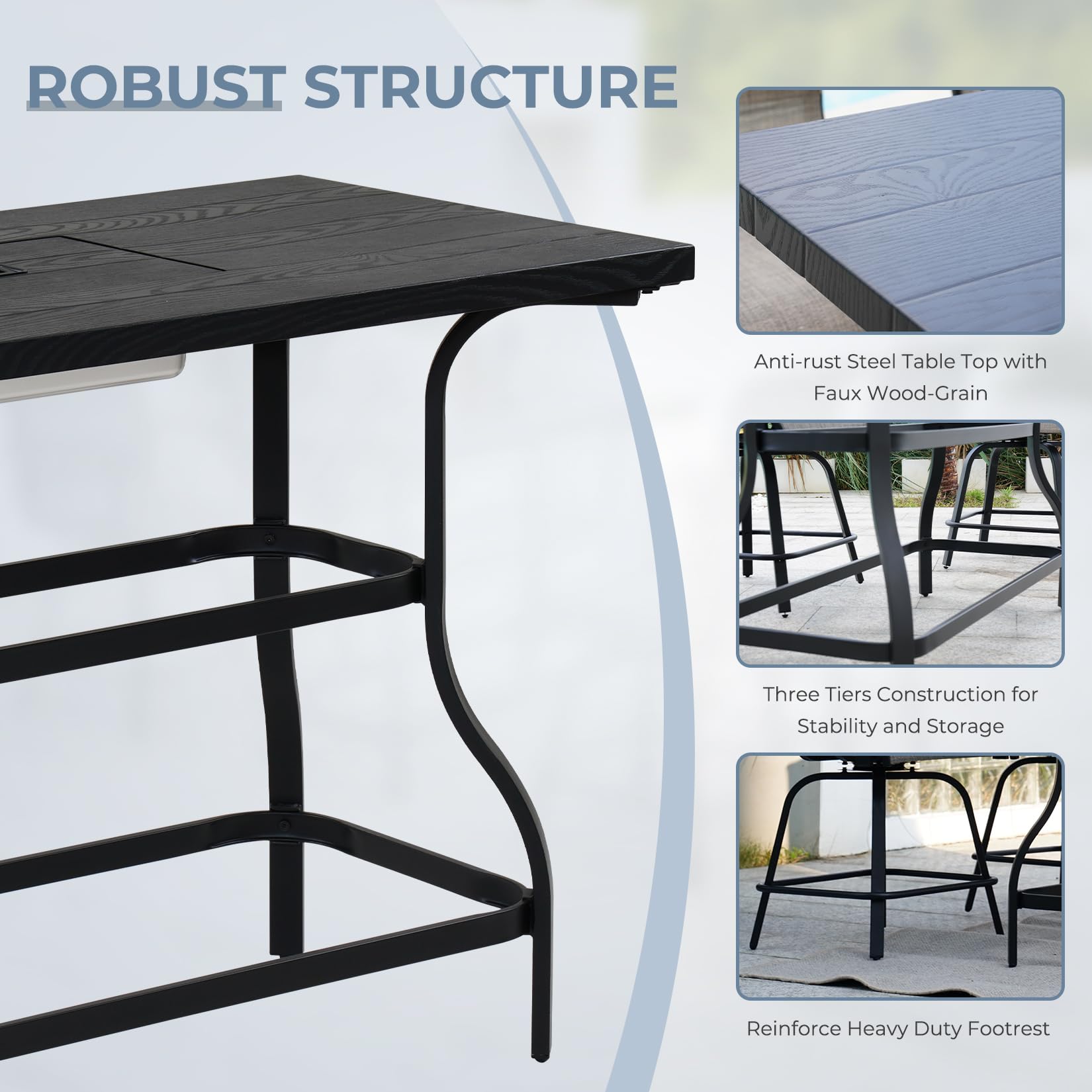 Grand Patio 5-Piece Swivel Bar Set with Ice Bucket - Faux Wood Grain Dining Table for Outdoor Spaces - WoodArtSupply