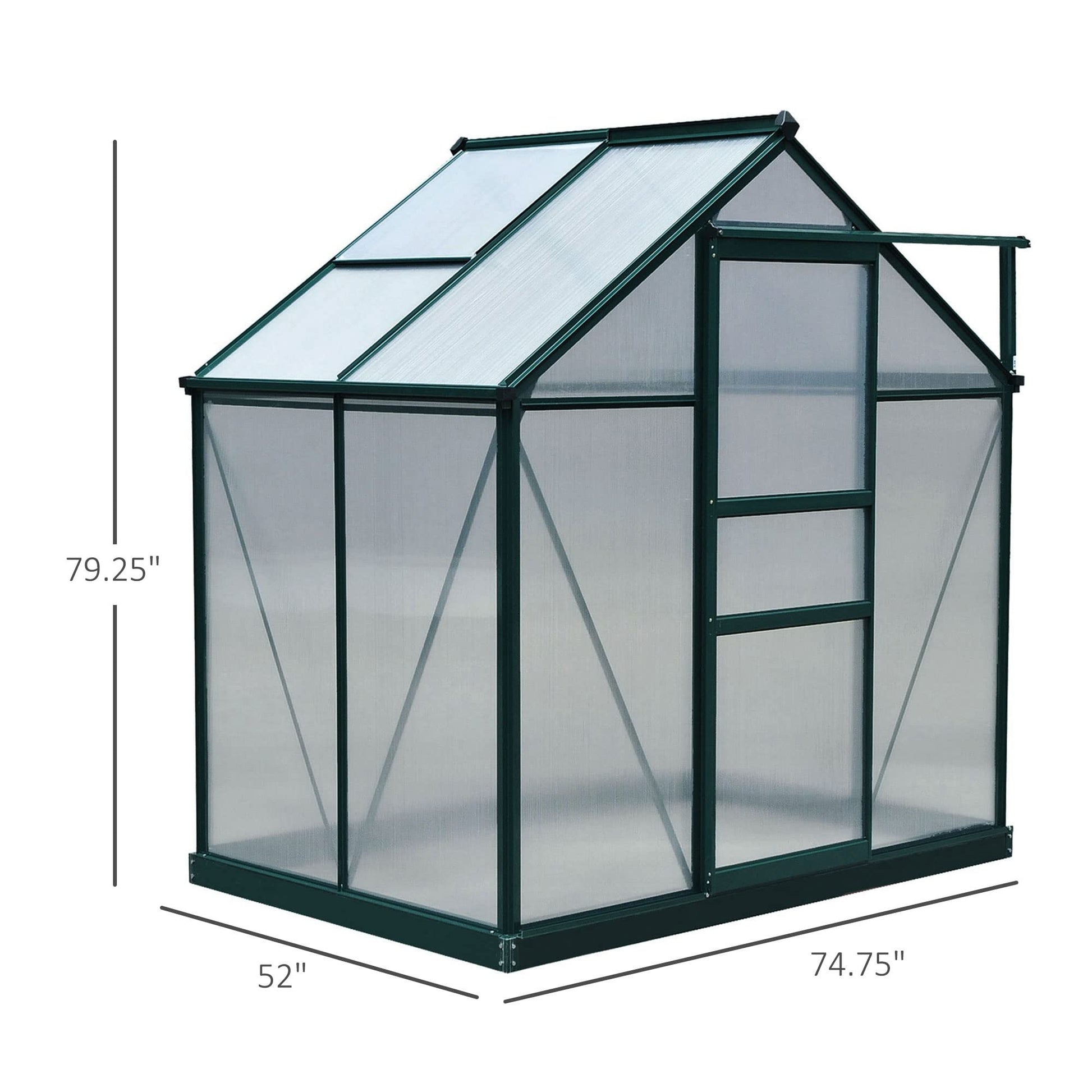 Outsunny 6' x 4' x 6.5' Polycarbonate Greenhouse, Heavy Duty Outdoor Aluminum Walk-in Green House Kit with Rain Gutter, Vent and Door for Backyard Garden, Dark Green - WoodArtSupply