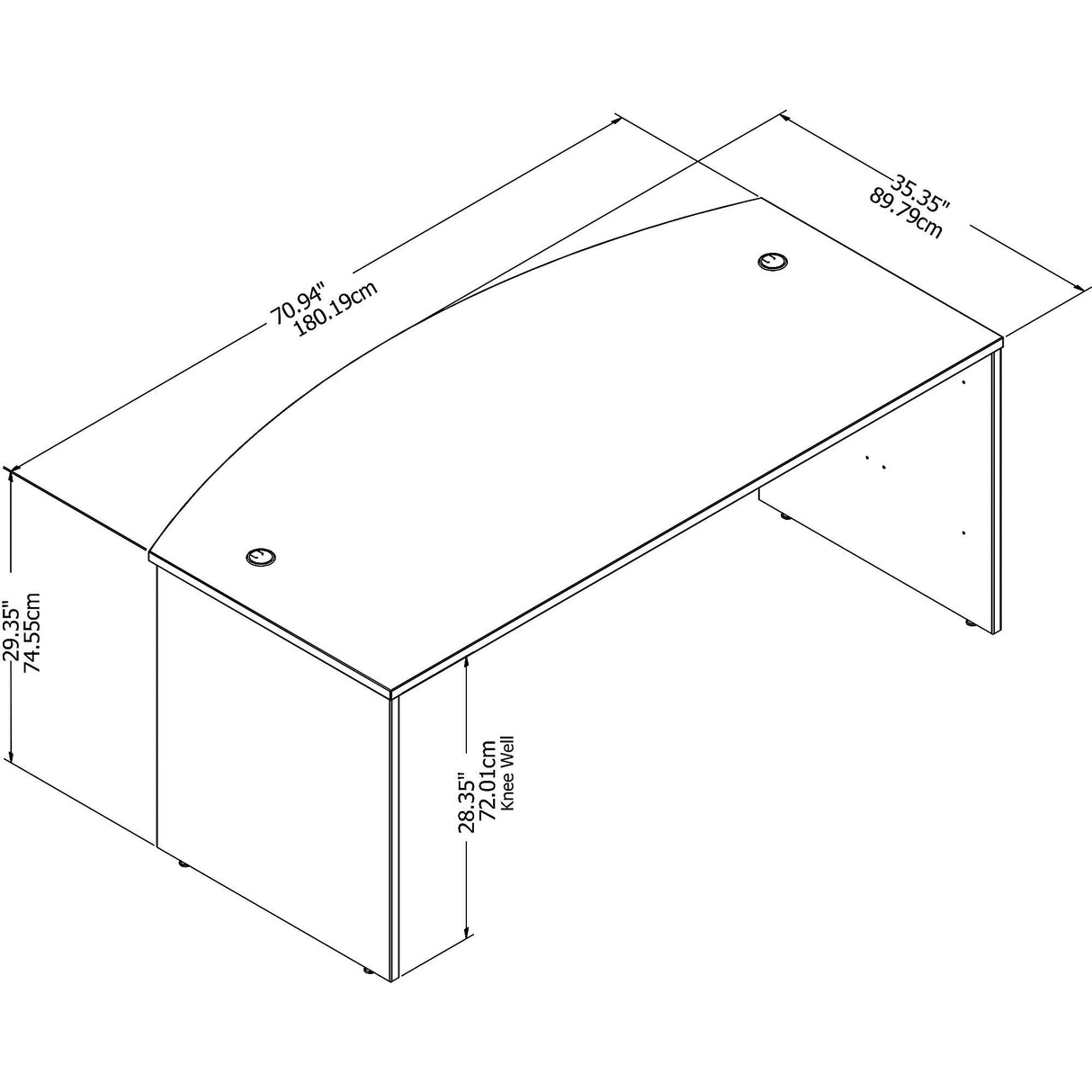 Bush Business Furniture Studio C 72W x 36D Bow Front Desk in Platinum Gray Bush Furniture
