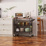 WDT 3 Tier Rolling Carts with Wheels, Heavy Duty Rolling Utility Cart with Wood Tabletop, Commercial Grade Metal Cart with Handle and Hooks, NSF Storage Serving Carts for Kitchen Island, Wood+Metal WDT